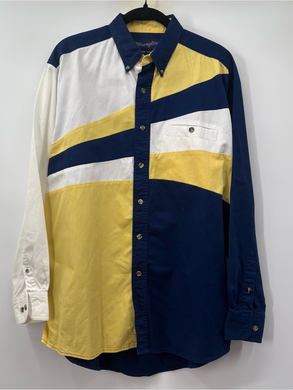 Wrangler Colorblock Button-Down Shirt - Navy, Yellow & White